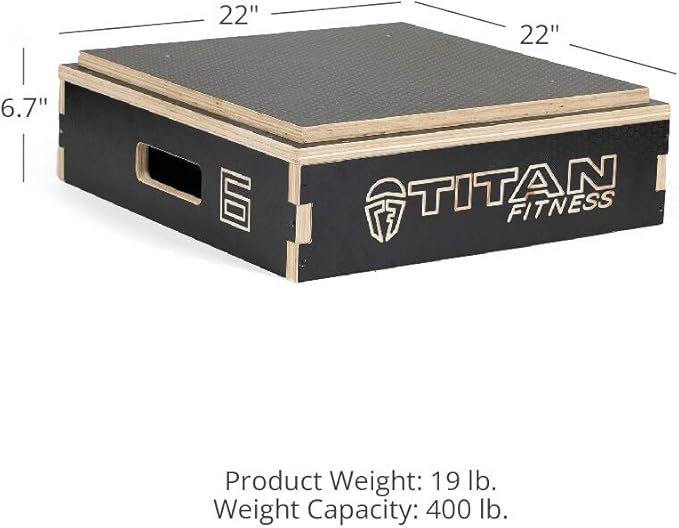 Titan Fitness Anti-Slip 6in Stackable Wooden Plyometric Box, Pro-Duty Plyo Box, Jump Step-Up Box Squat, Home Garage Gym Training