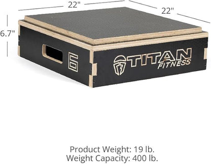 Titan Fitness Anti-Slip 6in Stackable Wooden Plyometric Box, Pro-Duty Plyo Box, Jump Step-Up Box Squat, Home Garage Gym Training