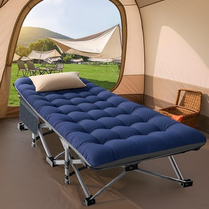 Slsy Oversized XXL Folding Camping Cot for Adults with Pad, Padded Portable Sleeping Cots, Camp Bed with Carry Bag for Outdoor Travel, Beach, Hiking
