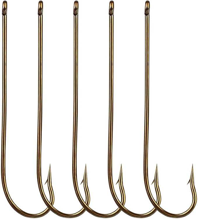 100pcs Long Shank Fishing Hooks High Carbon Steel Fly Tying Jig Hooks Super Sharp Barbed Hook Tips Tan Color 13 Sizes for Choice