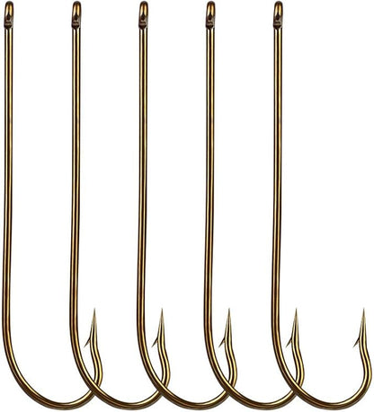 100pcs Long Shank Fishing Hooks High Carbon Steel Fly Tying Jig Hooks Super Sharp Barbed Hook Tips Tan Color 13 Sizes for Choice