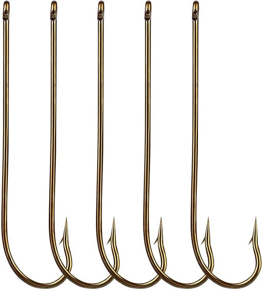 100pcs Long Shank Fishing Hooks High Carbon Steel Fly Tying Jig Hooks Super Sharp Barbed Hook Tips Tan Color 13 Sizes for Choice