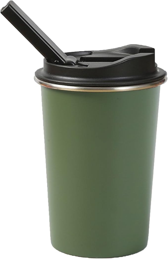 Portable Stainless Steel Coffee Cup with Ceramic Bowl & High-Temperature Silicone, Stainless Steel Water Mug Fashion Design For Concealed Gatherings (Green)