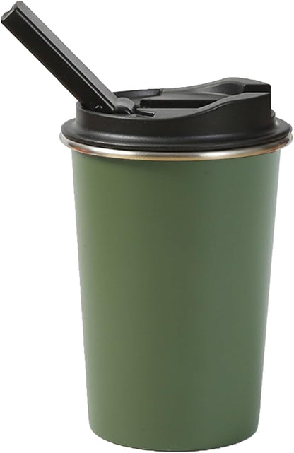 Portable Stainless Steel Coffee Cup with Ceramic Bowl & High-Temperature Silicone, Stainless Steel Water Mug Fashion Design For Concealed Gatherings (Green)