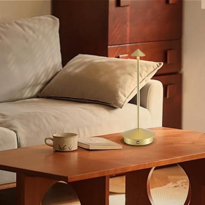 EJQ 2 Pack LED Rechargeable Cordless Table Lamps,Portable Outdoor 5000mAh Battery Operated Table Light Touch Control 3 Color Dimmable for Patio/Cofee/Restaurant/Camping/Dining/Bedroom-Gold