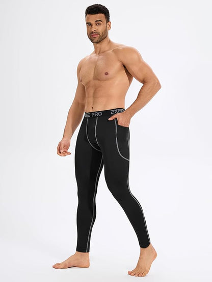 4 Pack Men’s Compression Pants Running Tights Workout Leggings for Men Athletic Base Layer Bottoms with Pockets