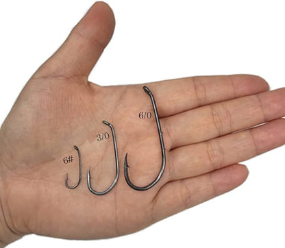 Baitholder Fishing Hooks 100pcs/ Pack Barbed Shank Down Eye Fishing Offset Hooks(8#-6/0)