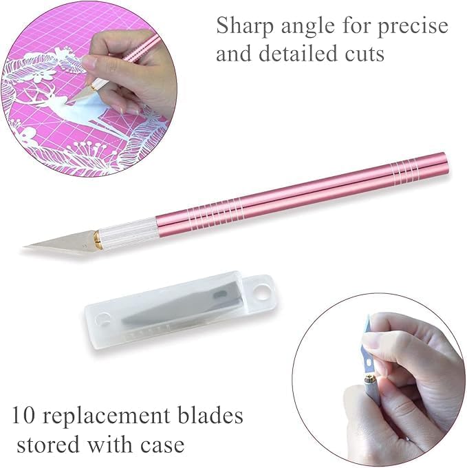 Rotary Cutter Set Pink- Quilting Kit incl. 45mm Fabric Cutter, 5 Replacement Blades, A1 Cutting Mat, Acrylic Quilting Ruler and Sewing Clips, Craft Knife Set, Ideal for Crafting, Sewing, Patchworking