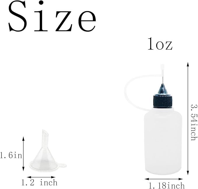 12 Pcs Precision Tip Applicator Bottles, 1 Ounce Translucent Glue Bottles, with 2 Mini Funnel for Paper Quilling DIY Craft, Multicolor Lids