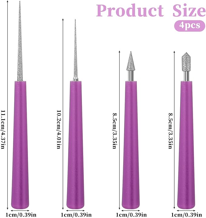 4Pcs Diamond Tipped Bead Reamer for Jewelry Making Beading Hole Enlarger Tool for Glass Plastic Metal Wood Beads, Remove Burrs, Enlarge Holes