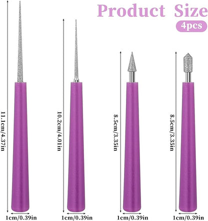 4Pcs Diamond Tipped Bead Reamer for Jewelry Making Beading Hole Enlarger Tool for Glass Plastic Metal Wood Beads, Remove Burrs, Enlarge Holes