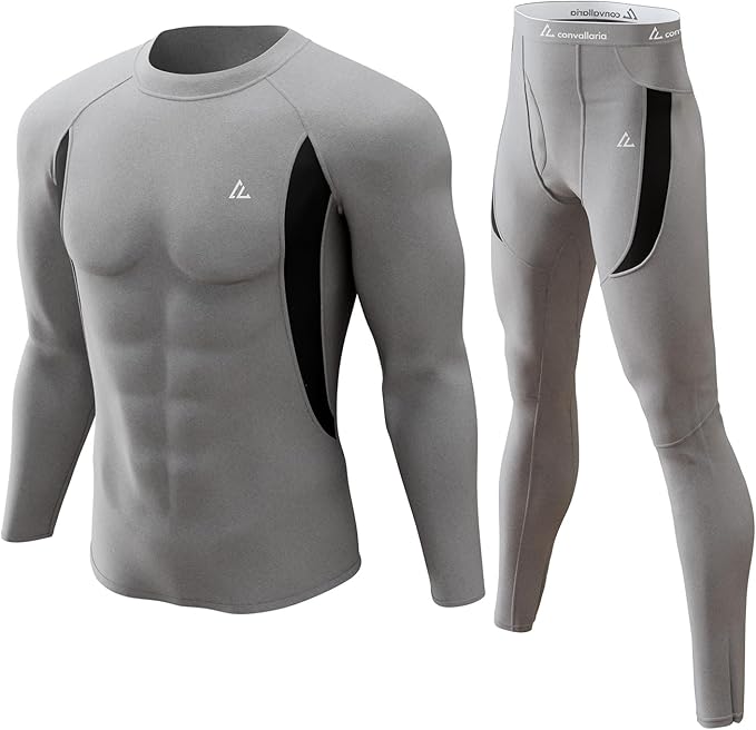 CL convallaria Mens Thermal Underwear Set with Fly Long Johns Base Layer Winter Hunting Gear Sport Top and Bottom