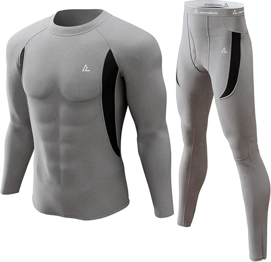 CL convallaria Mens Thermal Underwear Set with Fly Long Johns Base Layer Winter Hunting Gear Sport Top and Bottom