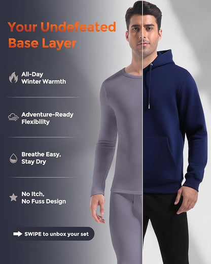 CL convallaria Long Johns Thermal Underwear for Men Soft Fleece Lined Base Layer Cold Weather Top Bottom Gift Set