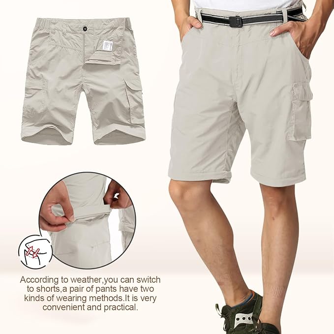 Mens Hiking Pants Convertible Quick Dry Zip Off Fishing Travel Safari Pants