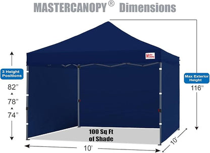 MASTERCANOPY Heavy Duty Pop-up Canopy Tent with Sidewalls (10x10,Navy Blue)