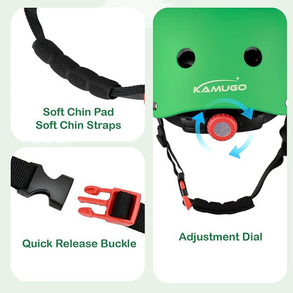 KAMUGO Kids Bike Helmet, Toddler Helmet for Ages 2-8 Boys Girls with Sports Protective Gear Set Knee Elbow Wrist Pads for Skateboard Cycling Scooter Rollerblading