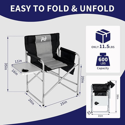 Slsy Heated Camping Chair Heats Back and Seat, Heated Portable Camp Chair with 3 Heat Levels, Heavy Duty Heated Director Chair for Lawn, Outdoor, Picnic, Lounge Patio