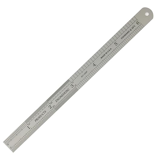PEC Tools 6"(150mm) Mechanic's Ruler, 16ths, 32nds, 64ths, 10ths, 20ths, 50ths, 100ths, 1.0mm, 0.5mm, 1/50" Thick X 1/2" Wide, Round Head Flexible Design,Satin Chrome, Made in USA.