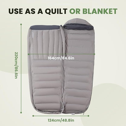 -10°F 0°F 10°F 15°F Down Sleeping Bag for Adults,800/650 Fill Power,Ultralight Wearable 4 Season Cold Weather Rectangle Sleeping Bag for Camping Hiking,Can be Used as a Down Blanket or Cloak