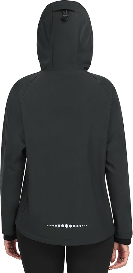 MoFiz Women's Fleece Lined Softshell Jacket Hooded Windproof Lightweight Insulated Jacket Full Zip Warm Coat