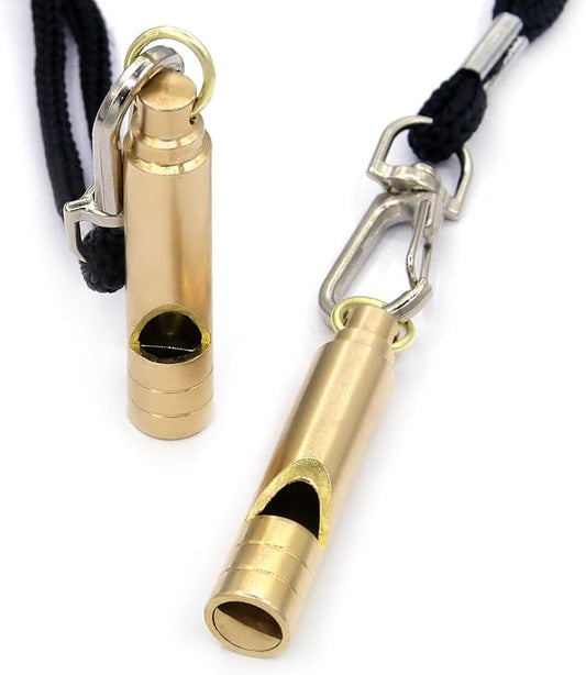 Brass Survival Whistle, 125 dB Loud Emergency Whistle with Lanyard for Hiking, Camping, Pet Training, and Coaching