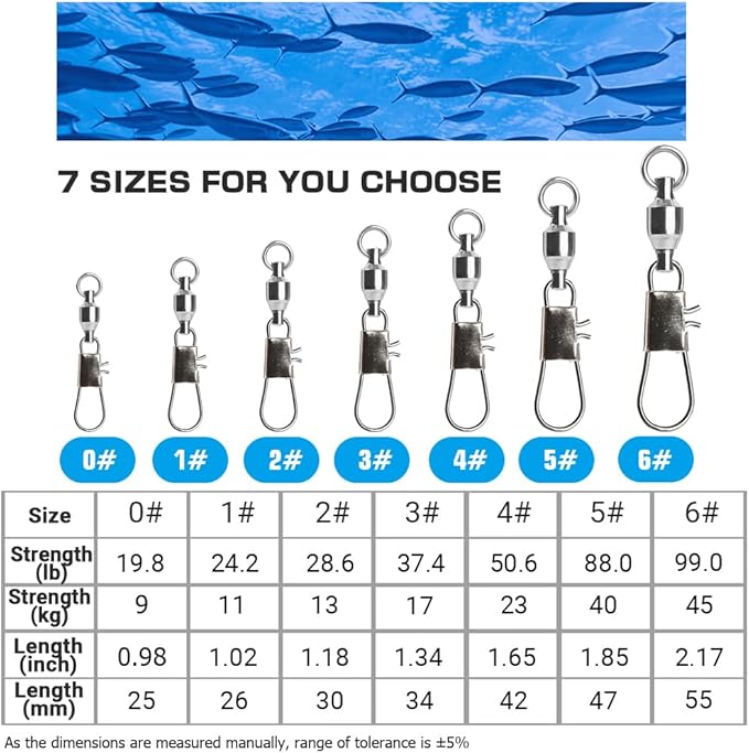 AMYSPORTS Fishing Swivels with Interlock Snap Ball Bearing Swivels Fishing Snap Swivels Saltwater Freshwater Fishing Tackle Leader Lure Jigs Line Fishing Connector