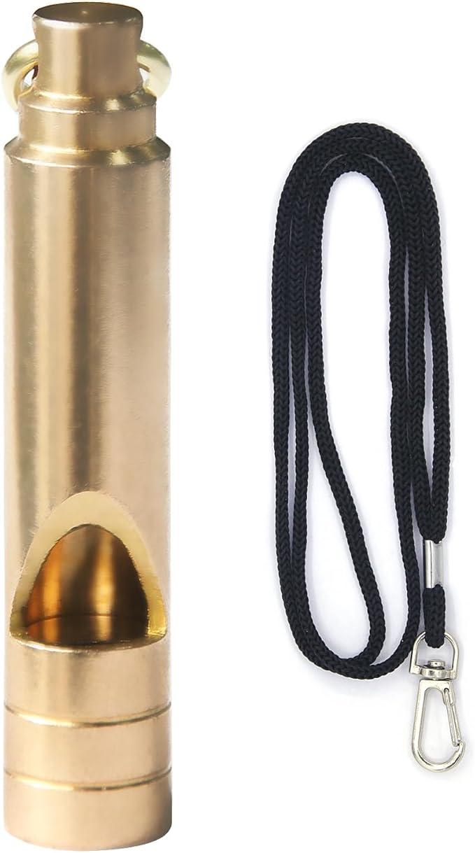 Brass Survival Whistle, 125 dB Loud Emergency Whistle with Lanyard for Hiking, Camping, Pet Training, and Coaching