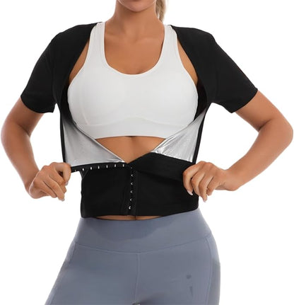 Sauna Suit Waist Trainer for Women Belly Fat,Sauna Shirt Short Sleeves Waist Trimmer Body Shaper Tank Tops