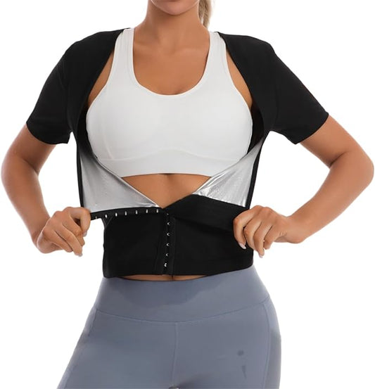 Sauna Suit Waist Trainer for Women Belly Fat,Sauna Shirt Short Sleeves Waist Trimmer Body Shaper Tank Tops