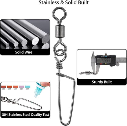 Dr.Fish 30 Pack Barrel Snap Swivels, Barrel Swivels Fishing Tackle Crane Rolling Coast Lock Snap Lure Leader Line Connector Fresh&Saltwater