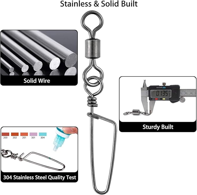 Dr.Fish 30 Pack Barrel Snap Swivels, Barrel Swivels Fishing Tackle Crane Rolling Coast Lock Snap Lure Leader Line Connector Fresh&Saltwater