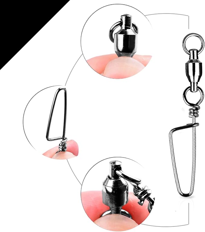 Atibin High Strength Fishing Swivel Freshwater Corrosion Resistance Fishing Snap Swivel Stainless Lock Snap Swivels Steel Ball Bearing Black Nickel