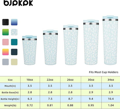 BJPKPK 18oz Tumbler With lid And Straw Stainless Steel Travel Coffee Mug Insulated Tumblers Cups,Light Blue Leopard