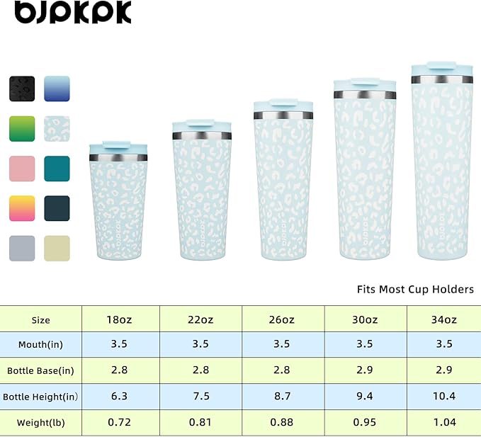 BJPKPK 34oz Tumbler With lid And Straw Stainless Steel Travel Coffee Mug Insulated Tumblers Cups,Light Blue Leopard