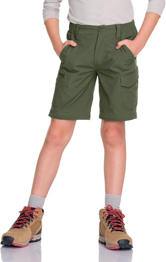 CQR Kids Youth Hiking Cargo Pants, UPF 50+ Quick Dry Convertible Zip Off Pants, Outdoor Camping Pants