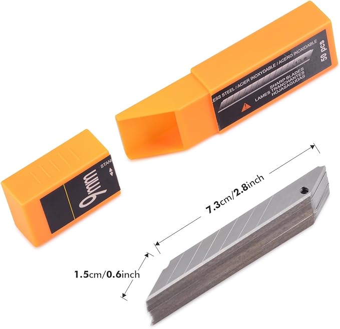 FOSHIO 60 Degree Snap Off Blades 9MM Universal Art Knife Replacement Blades, High Hardness Stainless Steel Auto Vinyl Wrap Box Cutters Knife, Pack of 100
