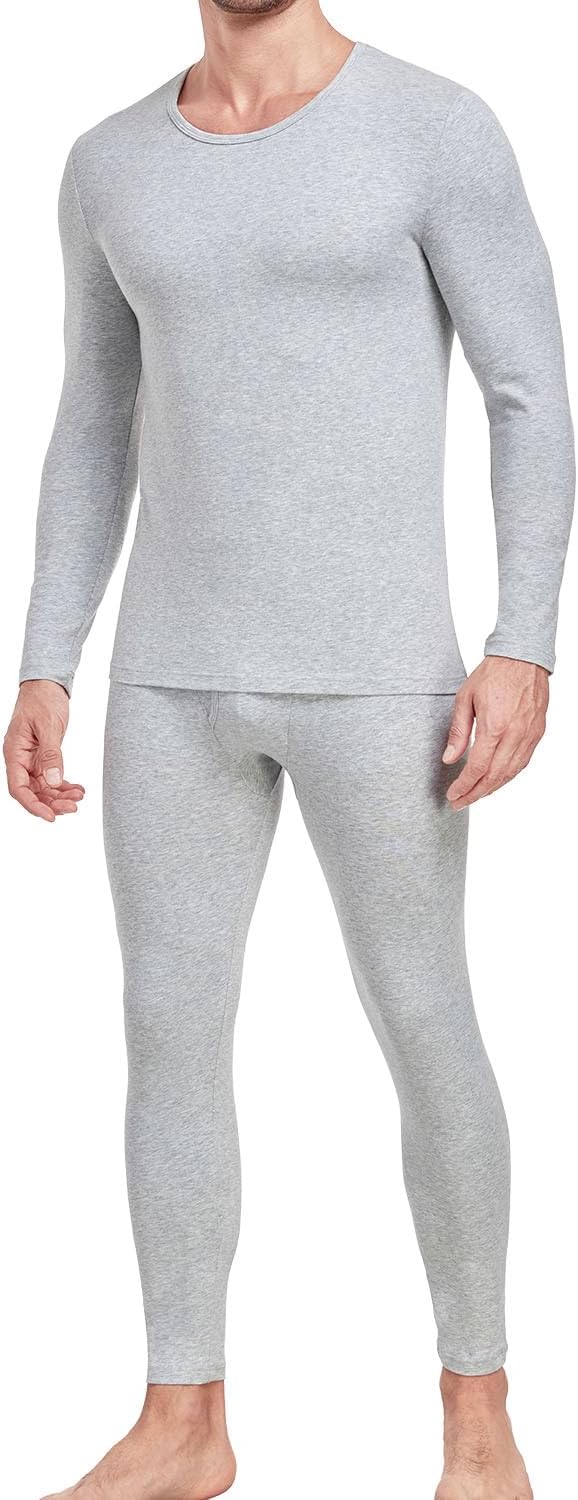 wirarpa Men's Cotton Long Johns Thermal Underwear Set Base Layer Lightweight Long Sleeve Top and Bottom