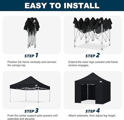 MASTERCANOPY 10x10 Premium Heavy Duty Pop Up Commercial Instant Canopy with Sidewalls(10x10 Black)