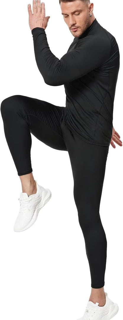 5 or 4 Pack Men's Thermal Compression Pants Fleece Lined Sports Tights Athletic Leggings Cold Weather Baselayer Winter Gear