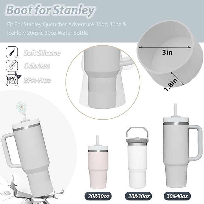 Stanley Cup Accessories Set - 6 Pcs Silicone Spill Proof Stopper, 2 Straw Cover Caps, 1 Silicone Boot for 40/30oz Tumbler (Fog)
