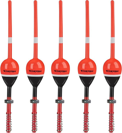 THKFISH Fishing Floats and Bobbers Balsa Wood Floats Spring Bobbers with Oval Slip Bobbers for Crappie Panfish Walleyes Fixed Bobber (1"X0.7"X6") (1.25"X0.75"X6") (2"X1.14"X5.86") 5pcs