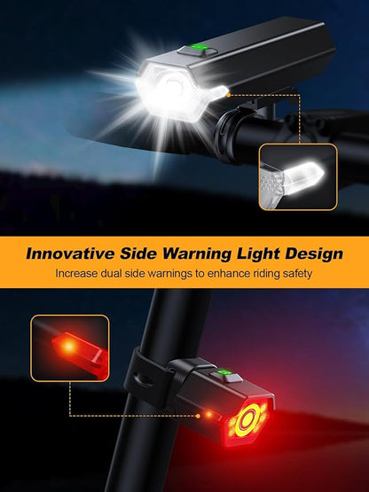 1000 Lumen Super Bright Bike Lights, 4+6 Modes Rechargeable Bicycle Lights Front & Rear with Side Lights, IP65 Waterproof Bike Headlight for Day/Night Riding Safety, Scooter Accessories