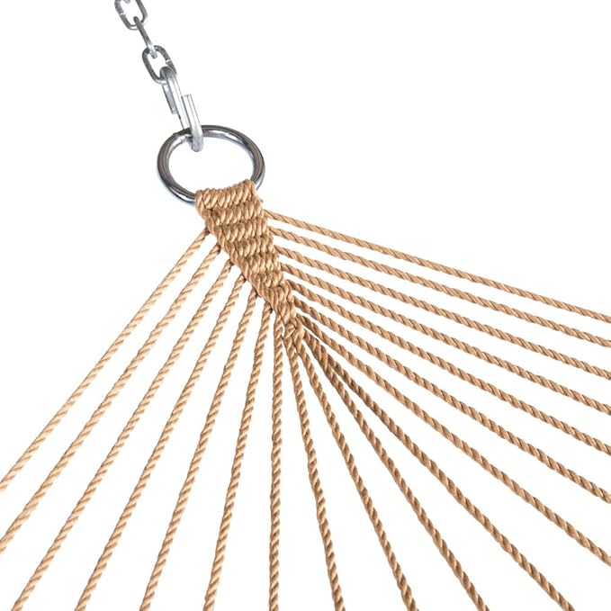Lazy Daze Hammocks 10.5 FT Double 2 Person Caribbean Rope Hammock, Hand Woven Polyester Hammock with Spreader Bars, for Outside Outdoor Backyard Patio Poolside,450 LBS Capacity, Tan