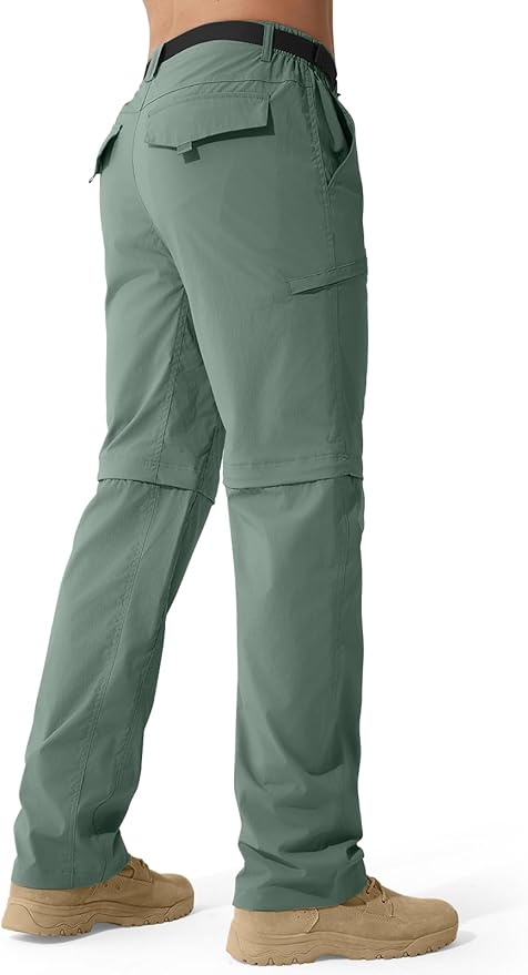 FREE SOLDIER Men's Outdoor Convertible Hiking Pants with Belt Lightweight Quick Dry Tactical Cargo Pants Nylon Spandex