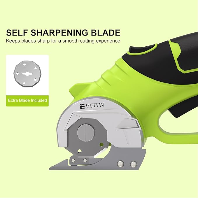 Cordless Electric Scissors,4V Rechargeable Electric Box Cutter for Cardboard, Heavy Duty Cardboard Cutter for Fabric,Rotary Cutter with LED Light for Crafts Leather, Plastic or Carpet,Green