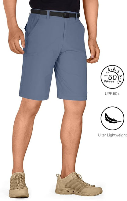 FREE SOLDIER Men's Outdoor Convertible Hiking Pants with Belt Lightweight Quick Dry Tactical Cargo Pants Nylon Spandex