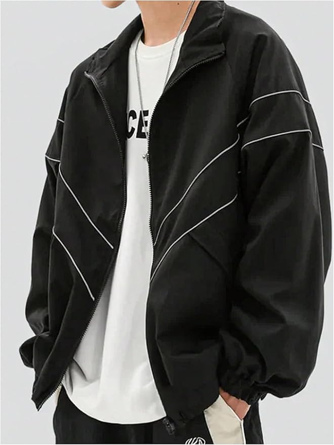 SOLY HUX Men's Y2k Zip Up Jacket Lightweight Windbreaker Outerwear Varsity Jackets