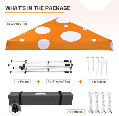 EAGLE PEAK 10x10 Slant Leg Pop-up Canopy Tent Easy One Person Setup Instant Outdoor Beach Canopy Folding Portable Sports Shelter 10x10 Base 8x8 Top (Orange Mushroom)