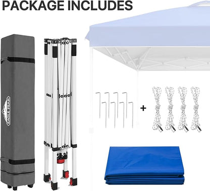EAGLE PEAK Pop Up Canopy Tent with Wheeled Carry Bag, 8 Stakes, 4 Ropes, Easy Set Up Tent Canopy, 8x8 ft, Blue